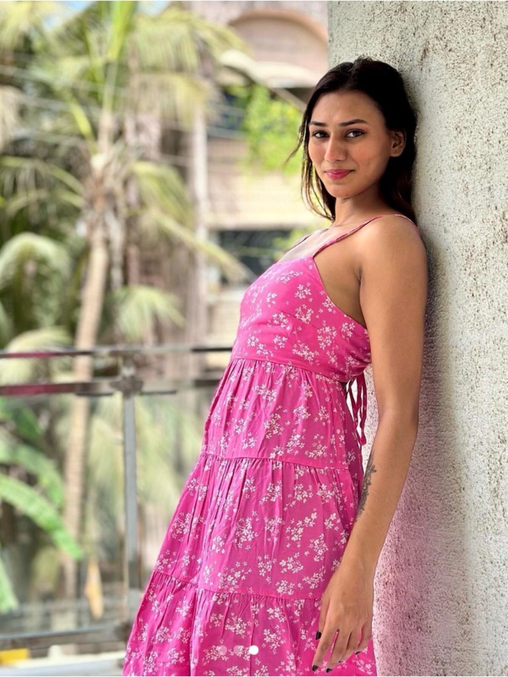 🌸 Pink Floral Summer Dress ✨ European Boutique Viscose Tie Back Sundress Size S - Picture 3 of 7